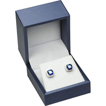 Imagem de The Jewellery Pak Conjunto de pingente de colar de brinco azul caixa de presente premium couro PU macio material exterior veludo branco puro tamanho interior 6 cm (L) x 6 cm (P) x 5 cm (A)