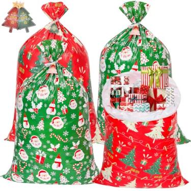 Imagem de Sacos grandes de presente de Natal, 4 peças 137 x 91 cm, bolsa de presente extragrande, GG para embrulhar presentes gigantes grandes, sacolas de plástico para presentes, sacolas de presente de Natal e