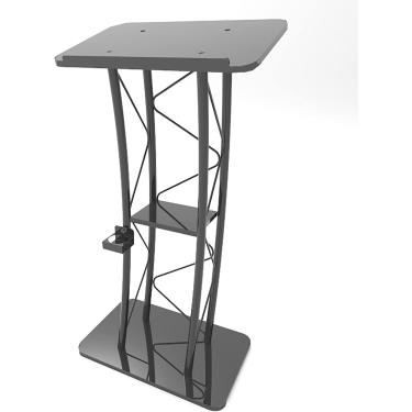 Imagem de Pódio curvado, púlpito de conferência inclinado para palestras de igreja, púlpito inclinado de 128 cm de altura, púlpito de metal/madeira, suporte de pódio portátil para cerimônias de abertura de