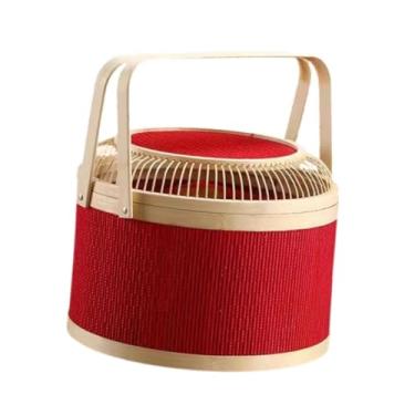 Imagem de Bothyi Cesta de Tecido de Bambu Cesta de Armazenamento de Alimentos Cesta de Compras Multifuncional Handwoven Cesta de Embalagem de Presente para Mooncake, 26cmx19cm