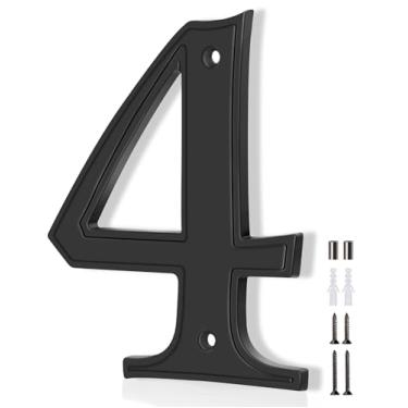 Imagem de Números de casa 4, Emotionlite 12,7 cm liga de zinco vintage números de casa para fora e dentro, preto, 4 x parafusos 2 x espaçadores, 1 pacote