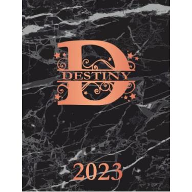 Imagem de Destiny: 2023. Personalized Name Weekly Planner Diary 2023. Monogram Letter D Notebook Planner. Black Marble & Rose Gold Cover. Datebook Calendar Schedule
