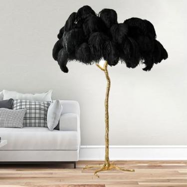 Imagem de Luminária de chão moderna para decoração de sala de estar e quarto, luminária de chão de penas de avestruz com abajur dourado corpo alto luz de pé para sala de estar, decoração de escritório em casa