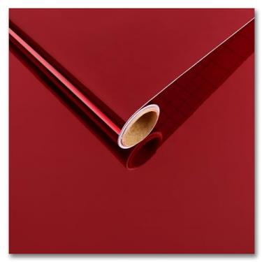 Imagem de CRE8TIVE Papel de parede espelhado metálico vermelho brilhante descasque e cole folhas espelhadas flexíveis refletivas autoadesivas 30,5 x 203,2 cm, adesivos de vinil de papel de parede vermelho sem