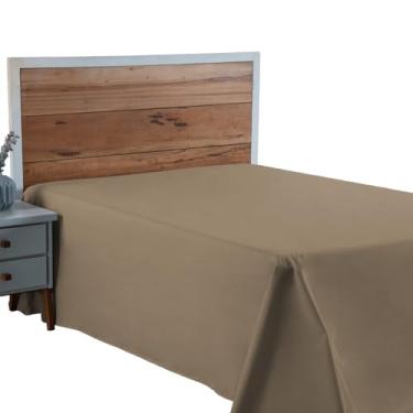 Imagem de Lençol Queen 300 Fios Percal 100% Algodão Toque Macio Sem Elástico Avulso Roupa de Cama Box (Avelã)