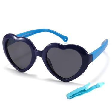 Imagem de Kursan Óculos de sol infantis polarizados em forma de coração para meninas e meninos, armação de borracha flexível TPEE adequada para crianças de 3 a 8 anos, Azul escuro e azul claro