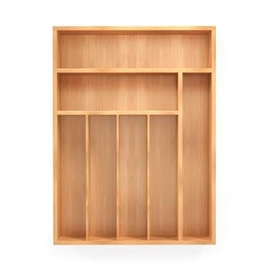 Imagem de BEKVEM Organizador de talheres de bambu, organizador de gaveta de cozinha, suporte de utensílios, bandeja de talheres e colher com divisórias de gaveta ranhuradas (7 compartimentos, natural)