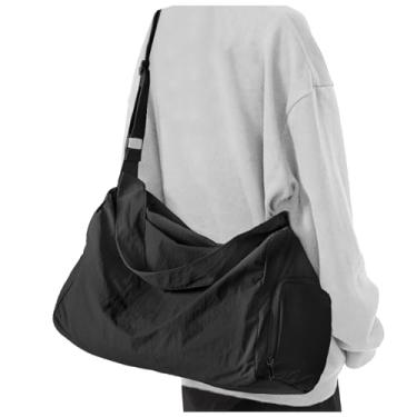 Imagem de Bolsa de ginástica pequena para mulheres com compartimento para sapatos, bolsa esportiva para viagem, bolsa de ombro para noite, Preto