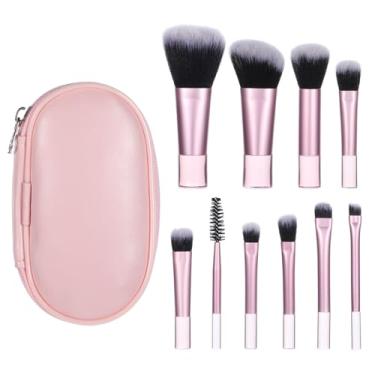 Imagem de Conjunto de 10 pincéis de maquiagem para viagem com bolsa rosa portátil para viagem, pincéis profissionais de cosméticos, kits essenciais de viagem para mulheres, meninas, blush, pó, sombra para os