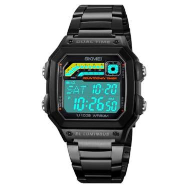 Imagem de Gosasa Relógio esportivo clássico unissex feminino digital multifuncional pulseira de aço inoxidável quadrado à prova d'água relógio eletrônico LED, Cristais pretos, Medium, Digital