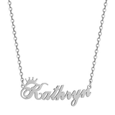 Imagem de Colar de coroa com nome personalizado, letra com letra feminina, placa de identificação, pingente de aço inoxidável, corrente de joias para meninos, Metal