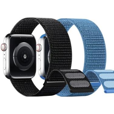 Imagem de Pulseira esportiva de nylon para crianças Apple Watch Bands, projetada para meninos e mulheres, pulseiras de relógio pequenas, compatível com iWatch séries 7/6/5/4/3/2/1/SE 38/40 41/42/44/45 mm (38/40/41 mm, preto e azul capa)