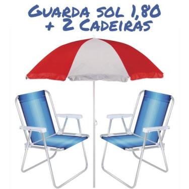 Imagem de Kit 1 Guarda Sol Gigante 1,80 Metros 2 Cadeiras De Praia Piscina Em Al