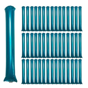 Imagem de ROSEBB 48pcs Round Head Boom Sticks Thunder Sticks Cheering Sticks Team Spirit Plastic Cheerleading Spirit Stick Clapper Inflatable Noise Maker Sports Supply (Metallic Blue)