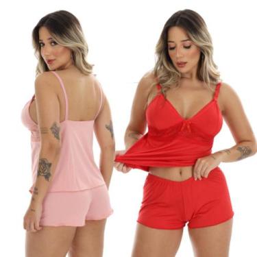 Imagem de Kit 2 Baby Doll Amamentação Feminino Maternidade Pós Parto Gestante Sh