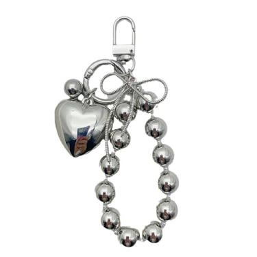 Imagem de QIYUDUOLA Chaveiro elegante com laço de coração, acessório moderno, chaveiro com pingente de metal para chaves e mochila, Prata, 4.13in