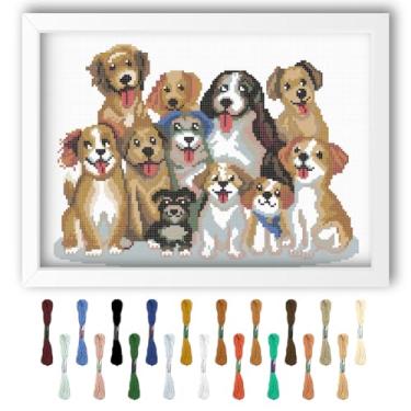 Imagem de FREEBLOSS Kits de ponto cruz de cachorro 11CT para adultos, kit de pendurar na parede, ponto cruz, kit de bordado com instruções em inglês, linhas de bordado, tecido de bordado de algodão