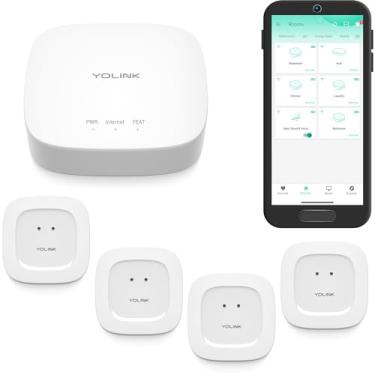 Imagem de YoLink Smart Home Starter Kit: Hub & Water Leak Sensor 4-Pack, SMS/Text, Email & Push Notifications, LoRa Up to 1/4 Mile Open-Air Range, w/Alexa, IFTTT, Home Assistant