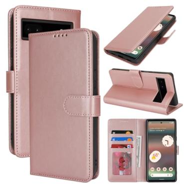 Imagem de SunYoo Capa carteira para Google Pixel 6a com suporte para cartão, capa carteira Pixel 6a para homens e mulheres, capa de telefone flip de couro à prova de choque com fivela magnética - ouro rosa