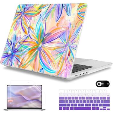 Imagem de Mektron Capa para MacBook Pro de 16 polegadas M4 A3403 A3186 M3 A2991 M2 A2780 M1 A2485 (2021/2023/2024) Pro/Max com Touch ID, capa de plástico rígido para teclado, aquarela FlowerC328