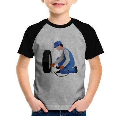 Imagem de Camiseta Raglan Infantil Borracharia - Foca na Moda, Cinza, Preto, 6