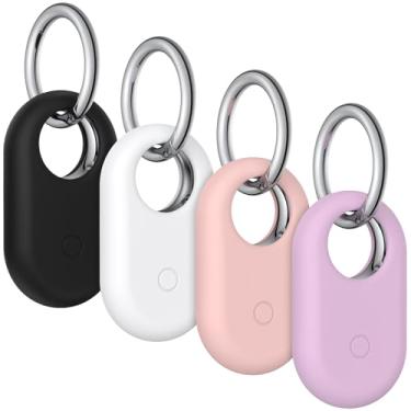 Imagem de Pacote com 4 capas para Samsung Galaxy SmartTag2, capa de silicone macio com chaveiro, capa protetora antiperda resistente a arranhões, acessório para Samsung Galaxy Smart tag2