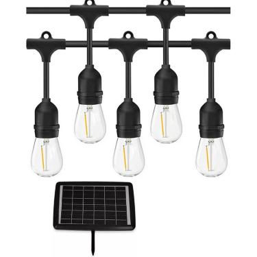 Imagem de Varal Solar 20 Lampadas 12 Metros Placa Solar LED Filamento Cordao Decoraçao Festa Jantar Aniversario Casamento Ambiente Externo Ar Livre