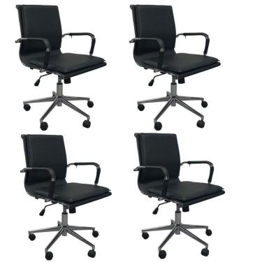 Imagem de Kit 4 Cadeiras de Escritório Diretor Giratória Esteirinha Valência Baixa Preto