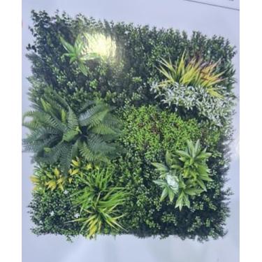 Imagem de Painel de Jardim Vertical Artificial, Folhagens Mistas com Samambaias e Suculentas, Decoração para Ambientes Internos