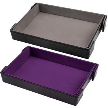 Imagem de SIQUK Bandeja de dados magnética retangular dobrável com 2 peças, bandejas de dados de couro PU, caixa de armazenamento para jogos de dados RPG D&D (cinza, violeta)