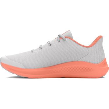Imagem de Under Armour Tênis de corrida feminino Grade School Pursuit 3 com logotipo grande, (102) Cinza distante/Laranja Flare/Laranja Flare, 19