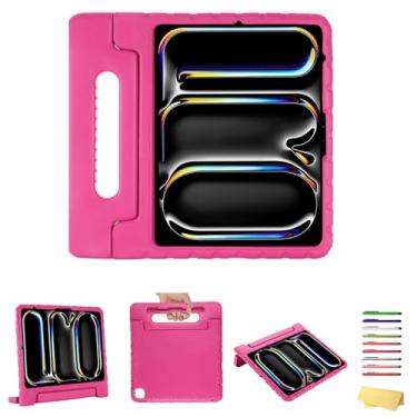 Imagem de UUcovers Capa infantil para iPad Air de 13 polegadas M2 (2024) com alça giratória de 180°/suporte dobrável/suporte para lápis/suporte à prova de choque/capa fofa de espuma vinílica acetinada macia