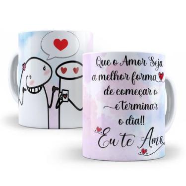 Imagem de Caneca de Cerâmica Branca 325ml Flork Namorados - Mecolour