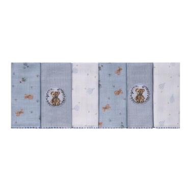 Imagem de Pano de Boca Bordado para Bebê 06 Unidades Baby Joy Fábula, Urso Azul