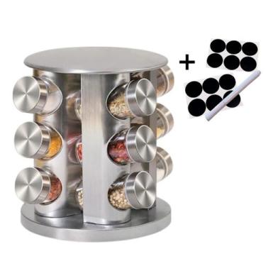 Imagem de Porta Tempero Condimentos Suporte Cozinha Giratório Inox 12 Potes Redo