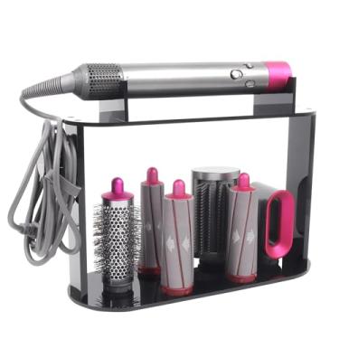 Imagem de Suporte de armazenamento compatível com Dyson Airwrap Styler acessórios acrílico 6 furos organizador de bancada suporte organizador de mesa preto