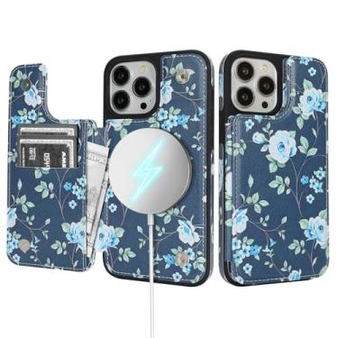 Imagem de SkyEagle Capa carteira para iPhone 13 Pro Max com suporte para cartão compatível com suporte Magsafe com bloqueio de RFID, compartimentos para cartão de crédito, couro PU, feminino, para Apple 13