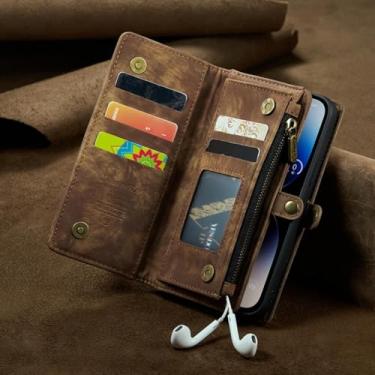 Imagem de HPQWN Para Galaxy S24 Ultra Case Flip Couro Carteira Capa (Para Galaxy S24 Ultra/Marrom 008)