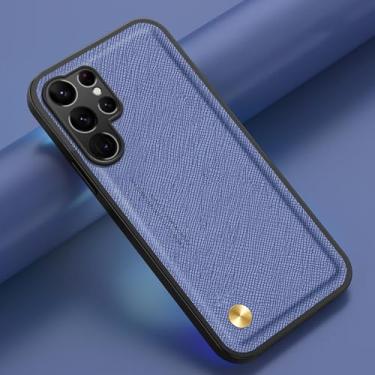 Imagem de HPQWN Para S24 Ultra Grade Capa de Couro Carregamento Sem Fio Integrado Placa de Ferro Capa de Telefone (Para S24 Ultra/Azul Violeta)