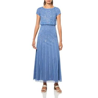 Imagem de Adrianna Papell Vestido longo feminino de manga curta com contas, Azul francês, 50