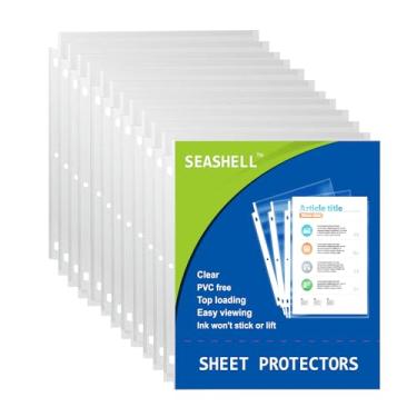 Imagem de Seashell 200 protetores de lençol pesados, para fichário de 3 furos, sem ácido, carregamento superior para folhas de 21 x 28 cm