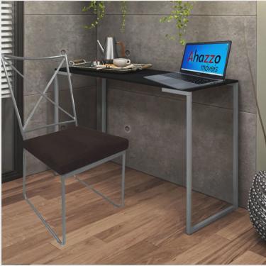 Imagem de Kit Escritório Clark Cadeira e Mesa Industrial Ferro Cinza Tampo mdf Preto Suede Marrom - Ahz Móveis