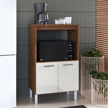 Imagem de Balcão 65cm Armário de Cozinha Multiuso Para Forno e Microondas Marrom Off White