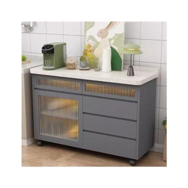 Imagem de Carrinho de Armazenamento Mesa de corte de armário lateral de refeição Armário de cozinha multifuncional Mesa de ilha Armário móvel Carrinho de Armazenamento