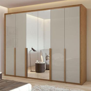 Imagem de Guarda Roupa Casal Ambiente Imperatore 3 Portas Amêndoa Clean Off White com Espelho – Lopas