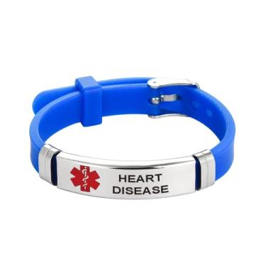 Imagem de DWJSu Pulseira de identificação médica preta, azul, vermelha, alerta médico, identificação, emergência, aviso, ajustável, esportiva, silicone, alerta de saúde, primeiros socorros, 230, Sem Pedra