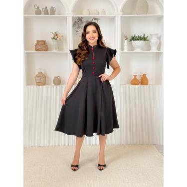 Imagem de Vestido Midi Godê Alfaiataria Social Gola Alta Elegante - Fashion, Pre