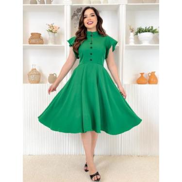 Imagem de Vestido Midi Godê Alfaiataria Social Gola Alta Elegante - Fashion, Ver