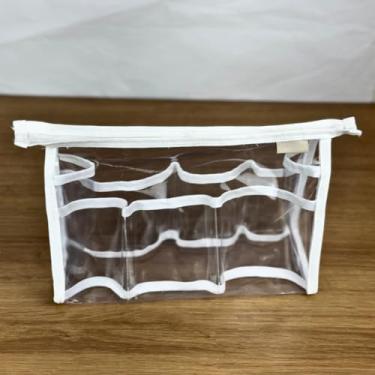 Imagem de Kit Necessaire Grande com Divisória Para Maquiagem Bolsa Viés Branco/Preto De Plástico Transparente (1 peça - Branco)