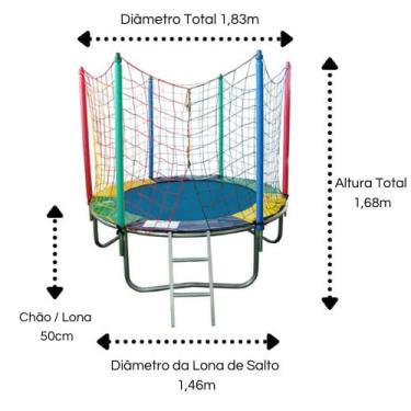 Imagem de Cama Elástica Pula Pula 1,83m Nacional + Piscina de Bolinhas 1,00m + 500 Bolinhas + Escorregador Médio + Gangorra 1 Lugar